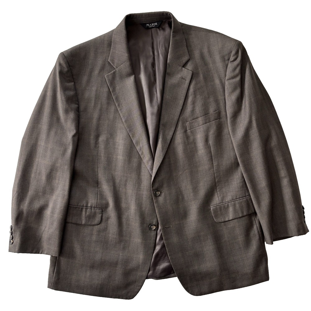 brown windowpane Jos A Bank wool all season blazer jacket sport suit coat 52 R